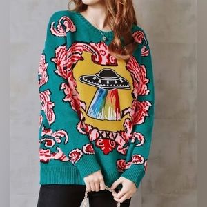 UFO Retro Sweater in Green With Other Colors